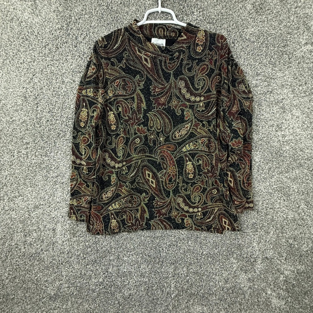 BonWorth Womens Paisley Metallic Knit Mock Neck Top Black Multi MP